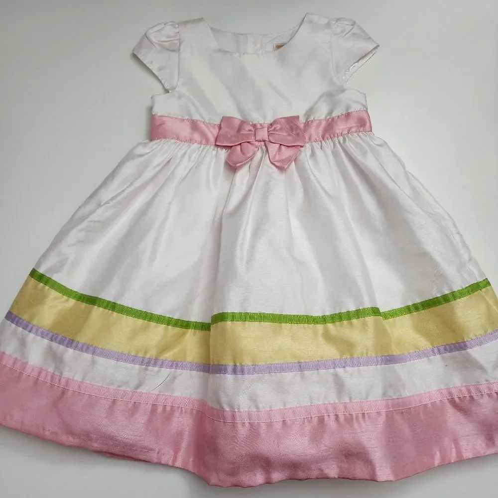 Girls Gymboree White & Pink Pastel Colors Striped Elegant Bow Dress Size 5t